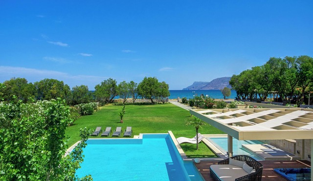 Beachfront, Private, Serene Villa with Hydrotherapy Hot Tub and 92 sq.m. Pool in Chania